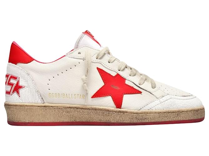 Golden Goose Deluxe Brand Cestini Ball Star in Pelle Bianca e Rossa Bianco ref.547676 Joli Closet